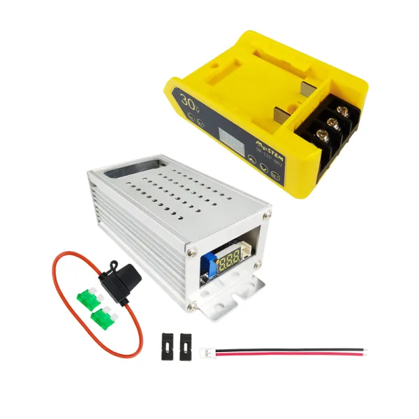 MgcSTEM Buck Converter & Adapter Combo Kit, 11-70V to 3.3-24V 28A 336W Step Down Regulator, DeWalt 18V/20V to 12V Battery Adapter for Power Wheels